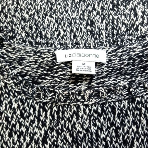 Liz Claiborne Sweater Size Medium Pullover Black White Gray Marled Crew Neck - Picture 3 of 8